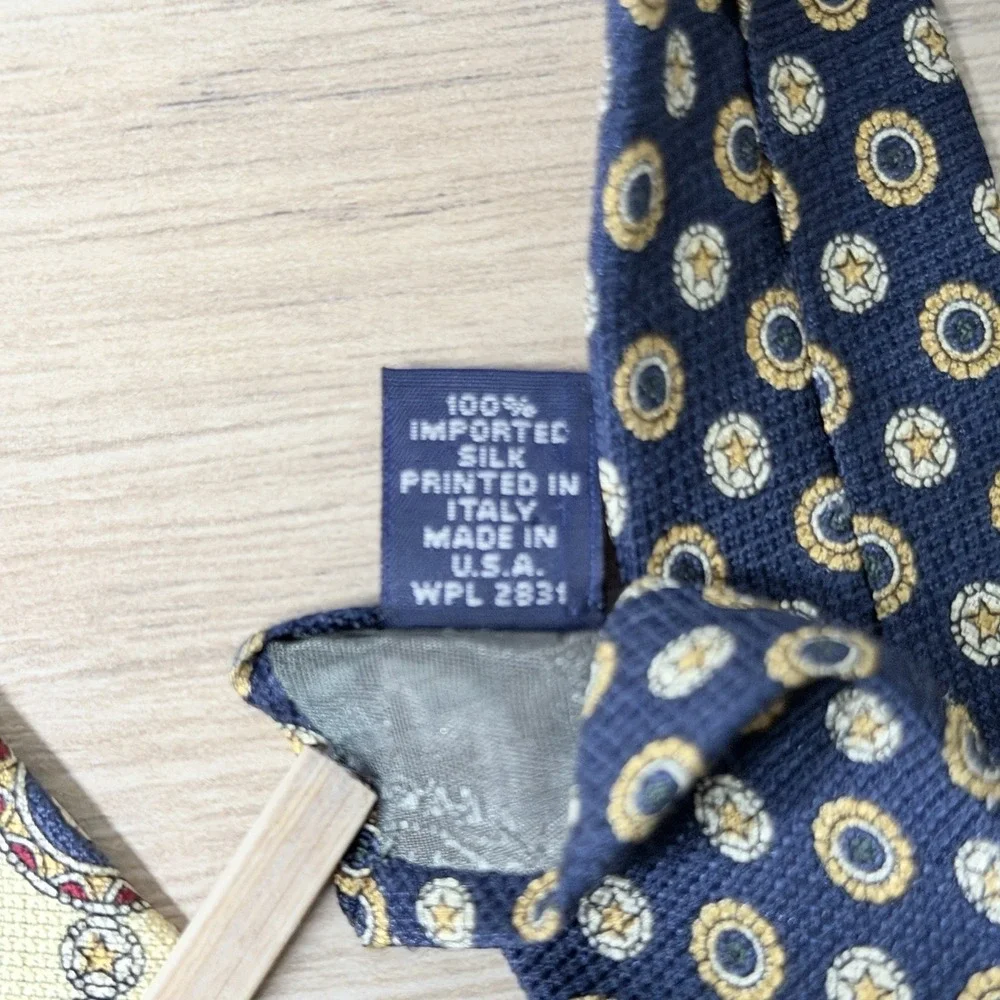 Tommy‎ Hilfiger Geometric Medallion Print Tie Yellow Blue Red Designer Vintage